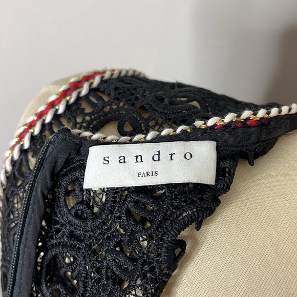 Sandro‎ Lace Crochet Embroidered Franck Mini Dress Sleeveless Ruffle Pleated Hem - Picture 11 of 12